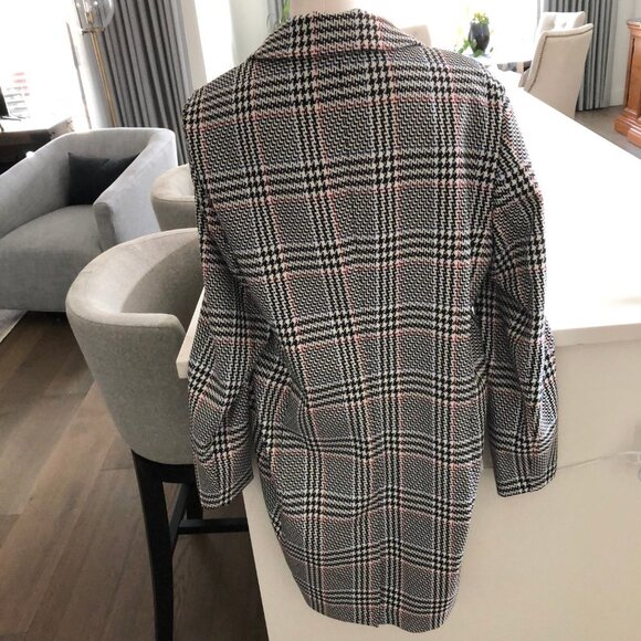 Sigrid Olsen New Fusion Plaid 2 Button Notch Collar Coat Blk White Red Sz 12 NWT - Picture 7 of 15